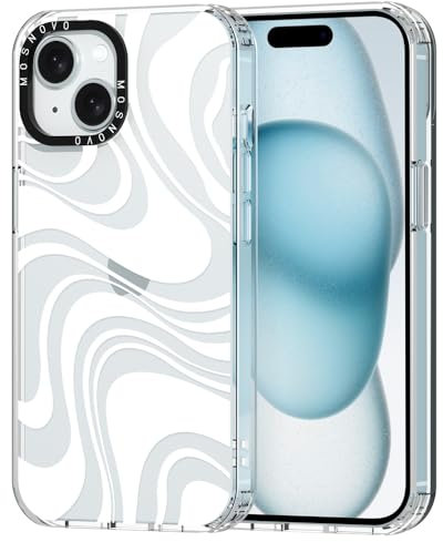 MOSNOVO für iPhone 15 Hülle – Durchsichtige, schlanke, stoßfeste TPU+PC-Handyhülle, [6,6 Fuß Fallschutz/Anti-Abziehen] - Weißer Wirbel
