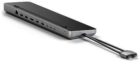 SATECHI Station d'accueil et Support Double USB C, Docking Station avec 2X HDMI 4K, Port D'Affichage, Ports de Données USB-C et USB-A, Ethernet, Boîtier SSD SATA et NVMe, pour Macbook et Windows