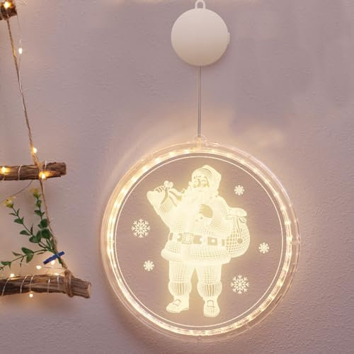 Funmo Weihnachten Dekorative Fenster Licht Warmweiß Hängende Weihnachtsbeleuchtung 3D Weihnachtsmann Hintergrund Weihnachtsdeko Lichter für Innen Weihnachtsfeier Party für Innen Außen