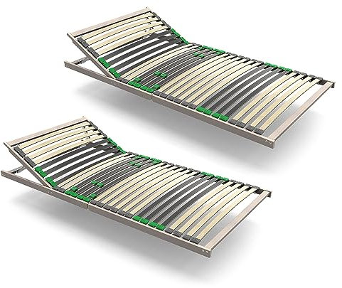 FlexStar 7-Zonen Lattenrost 2er Set 100x200 – Kopfteil verstellbar - auch für Bettgröße 200x200 - Klappbar fertig montiert - 28 Birke -Federleisten - Für alle Matratzen - Bettrost stabil - Vormontiert