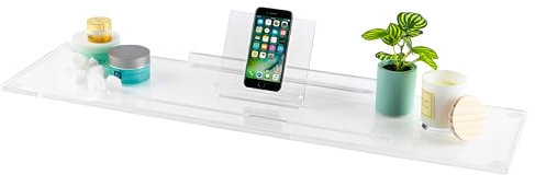 Rebecca Luxurious Bath, 38 Classic-Clear Bathtub Tray Caddy Tub Shelf, Spa Board Luxury Bathroom Bath tub Table, Waterproof Acrylic Tub Caddy Fits Across Bathtub, Book Rack, iPad, Easy To Clean (38)