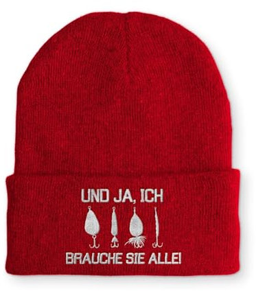 tshirtladen Spruchmütze Strickmütze Angler Wintermütze Mütze lustige Beanie mit Stick, Farbe: Rot