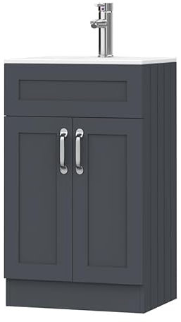 BELOFAY Crawley Grey 500mm Floor Standing Bathroom Vanity Unit With Basin - Laquered Cloakroom Vanity Unit with 1 Tap Hole Ceramic Basin and Soft Close Hinges. (WASTE INCLUDED)