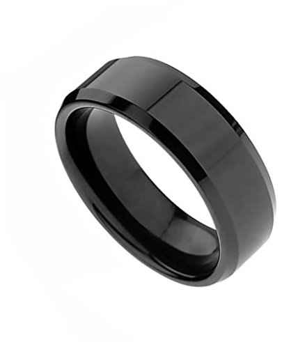 XJKLBYQ Edelstahlringe für Männer Ehering cooles einfaches Band, 8 mm hohe polierte Ringgröße 7 Schwarz