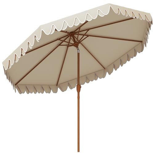 Outsunny Parasol de jardin Parasol droit Parasol inclinable rond Ø 264 cm avec volants tissu polyester haute densité anti-UV mât démontable 8 baleines - crème