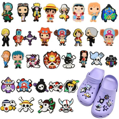 One Piece Anstecker, 33 Stück One Piece Schuh Charms for Crocs, PVC Anstecker One Piece Kinder, One Piece Stecker Set, One Piece Schuhanstecker, One Piece Pins, One Piece Schuh-Dekoration für Kinder