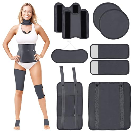 Rizinusöl-Packung, 9 Stück, wiederverwendbar, Bio-Rizinusöl-Pack-Set für Hals, Brust, Taille, Rücken, Knie und Füße, verstellbare elastische Riemen, Rizinusöl-Kompressionspads, maschinenwaschbar,