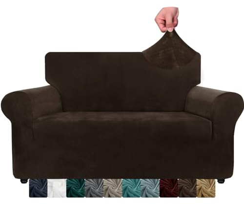 CHELZEN Samt Couchbezüge 2-Sitzer Dicke Stretch Sofa Bezüge für Hunde Haustiere rutschfeste Liebe Sitz Couch Slipcover Waschbare Möbel Schutz für Wohnzimmer (2 Sitzer, Dunkler Kaffee)