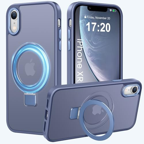 PuyaTeya Magnetic Stand for iPhone XR Case, Compatible with Mag-Safe, Military Drop Protection, Anti-scratch/fingerprint Translucent Matte iPhone XR Phone Case (Light Blue)