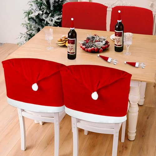 Kaimeng 6X Premium Weihnachten Stuhlhusse, Stuhlbezug Weihnachtlichen Set - Weihnachtsdekoration für Stühle, Nikolausmütze Stuhlabdeckung für Esstisch Weihnachten Dekoration