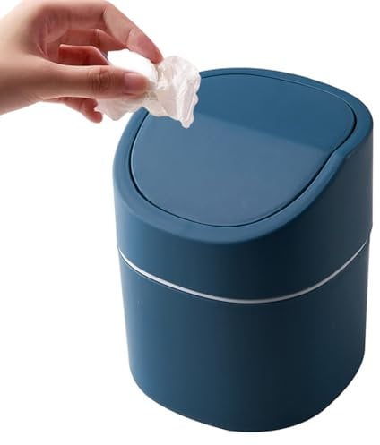 katmerio Desktop-Mülleimer, 2L Klein Tischmülleimer, Tischmülleimer mit Deckel, Mini Mülleimer für Schminktische, Schreibtische, Nachttische, Schlafzimmer (Blau)