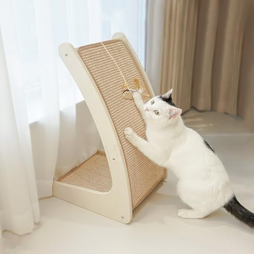 PETKARAY Rascador para Gatos, rascador de sisal para Gatos, Tablero rascador Curvo para Gatos de Interior, rascador montado en el Suelo con Juguete para ratón y Hierba gatera