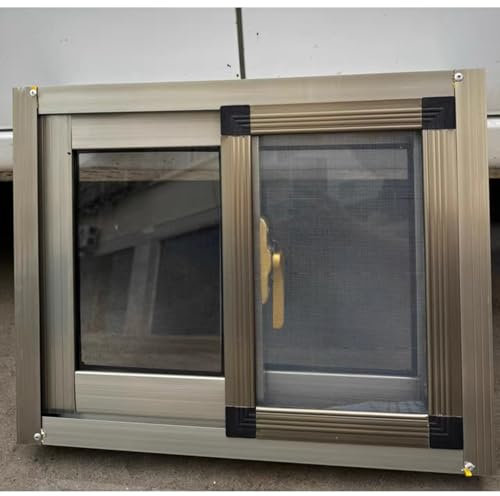 Brown Attic Horizontal Sliding Window with Screen, Flush Mount Outdoor Shed Windows for Treehouse Bathroom Dormer Garages Kitchen Mobile Home, Tempered Glass & Aluminum Frame(WxH 22x20in/55x50cm)