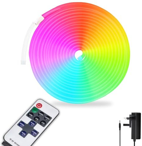 Rynli 1M RGB Dimmable Waterproof Outdoor Strip Light With Full Kit, Flexible Neon LED Rope Light for Bedroom, Home & Garden Décor, Indoor & Outdoor Use