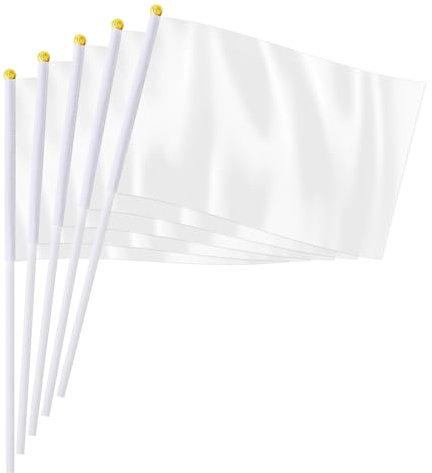 PTEROSAUR Lot de 100 petits drapeaux blancs unis à main, mini drapeaux blancs de couleur unie pour décoration de fête (blanc, 14 x 21 cm)