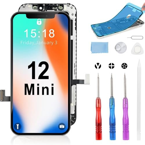 Moautodc Display für iPhone 12Mini Bildschirm 5.4 LCD Bildschirm FHD 3D Touchscreen Digitizer Rahmen Montage und Reparaturkits(Modelle A2398, A2399, A2400