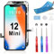 Moautodc Display für iPhone 12Mini Bildschirm 5.4 LCD Bildschirm FHD 3D Touchscreen Digitizer Rahmen Montage und Reparaturkits(Modelle A2398, A2399, A2400