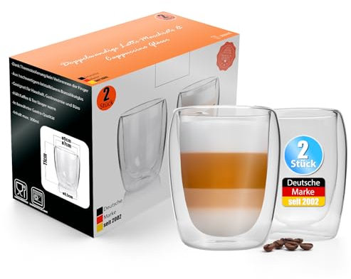 BigDean 2 Stück doppelwandige Latte Macchiato Gläser 300 ml – Kaffeegläser in Geschenkverpackung