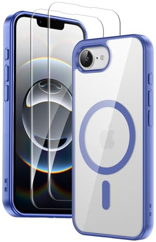 COPIKE Coque Magnétique pour SE 2025 avec 2 Pièces Verre Trempé, Compatible avec MagSafe Étui Mince Antichoc Anti-jaunissement, Cadre en TPU Mat et Dos Transparent Anti-Rayures, Bleu
