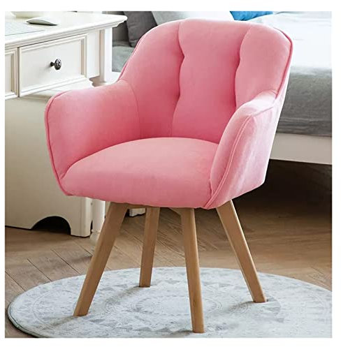 Moderner Stoff-Drehsessel mit stabilen Holzbeinen, rosa Samt, gepolsterter Clubsessel für kleine Räume