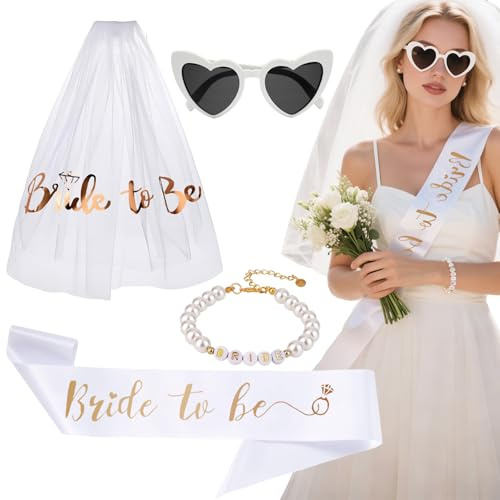 Jga Accessoires Frauen 4 Stück für Bachelorette Party Hochzeitsfotografie | Junggesellenabschied Frauen, Bride to Be Accessoires, Jga Frauen, Schleier Braut, Jga Schärpe, Herz Sonnenbrille, Armbänder
