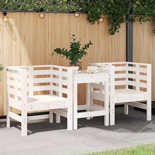 Fasba Gartenstuhl 2 STK., Modular Gartenmöbel Lounge, Holzstuhl Stuhl für Garten Terrasse Balkon, Gartensessel Balkonstuhl, Weiß Massivholz Kiefer