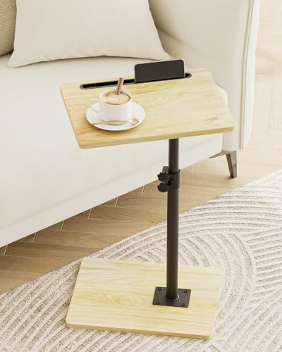 Apetaccat Side Table, C-Shaped Adjustable Sofa Table, 360°Swivel Coffee Tables,40x30x(45-83) cm,Small End Tables Bedside for Living Room, Bedroom(Light Oak)