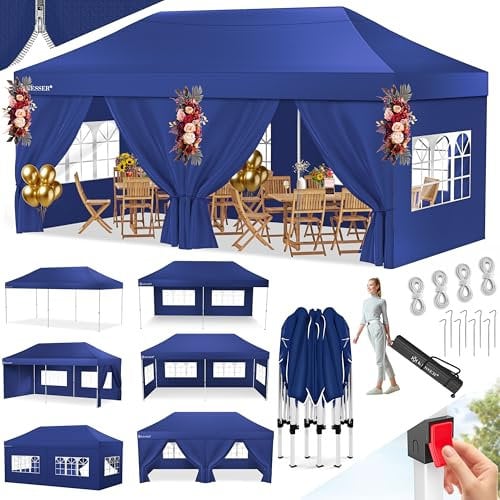 KESSER® Pavillon Faltpavillon 6x3m Festzelt mit 6 abnehmbaren Seitenwänden, Gartenzelt Höhenverstellbar & Wasserdicht + Tasche Rollbar Bodenanker Pop-Up Klicksystem UV-Schutz 50+ Partyzelt Navyblau