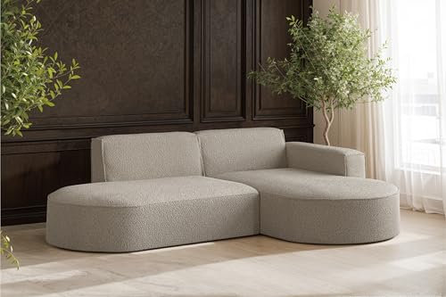 Kaiser Möbel - Ecksofa, Sofa L-Form Designer Modena Studio - Schlafsofa, Modern Design Couch - Freistehende Sofa Wohnzimmer - Seite Rechts - Stoff Quelle - Farbe Dunkelbeige - 165x236x78 cm