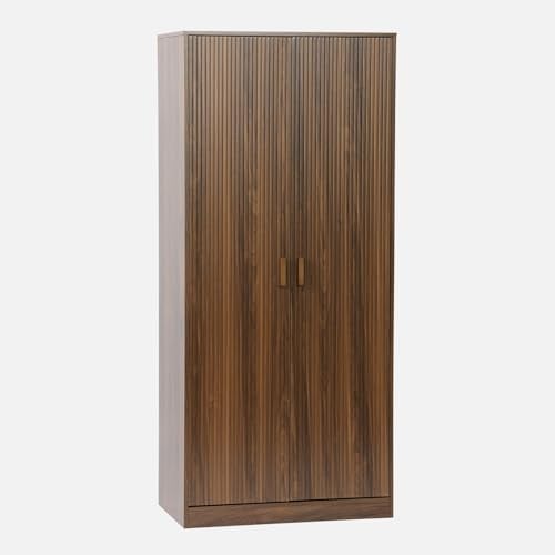 sweeek - Dressing. Armoire. 2 Portes avec penderie et rangements Linear Noyer. Panneaux stratifiés et Pied en Bois de Sapin L 80 x P 48 x H 180cm