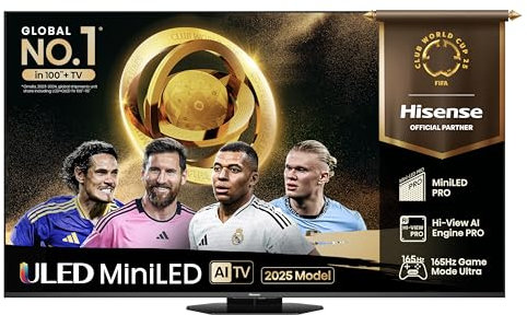 Hisense 65U8QTUK MiniLED 165Hz Smart AI TV with Freely (2025 Model)