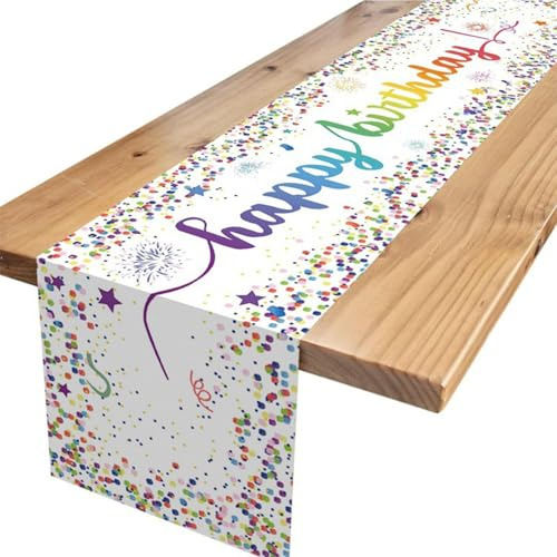 Galenecx Tischläufer Geburtstag, 183 x 33cm Happy Birthday Tischdecke, Leinen Happy Birthday Tischdecke, Mehrweg Geburtstagsdeko Tisch, Party Dekor, für Geburtstag Party Dekoration