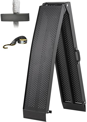 FACHNUO 228x28cm Auffahrrampe klappbar 340 kg Tragfähigkeit Aluminium Rampe für Motorrad, Quad, Pick-up mit tragbarem Griff, Rutschfester Oberfläche, platzsparend(1 Stück, Schwarz)