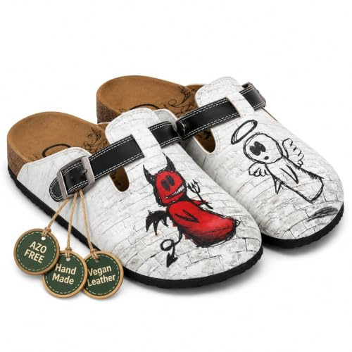 GOBY Clogs Hausschuhe Damen | Handgefertigte Premium Clogs mit Buntem Print – Bequeme & leichte Pantoletten Damen aus hochwertigem Imitationsleder mit Eva-Sohle [ Test SEHR GUT, Note 1.1 *]