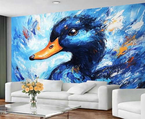 GIVLWF Papier peint peinture canard, papier peint autocollant bleu abstrait pour salon, papier peint animal mignon pour chambre à coucher, peinture murale amusante en forme de canard, grande peinture