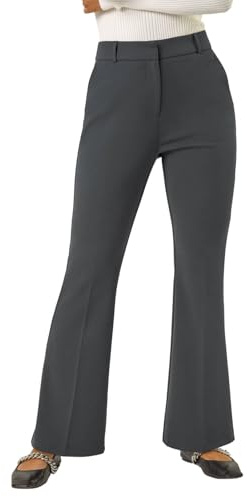 Roman Originals Bootleg Trousers for Women UK - Ladies Bootcut Stretch Everyday Holiday Autumn Winter Pull-On Side Pockets Comfy Soft Vacation Evening Office Work - Dark Grey Regular (76CM) - Size 16