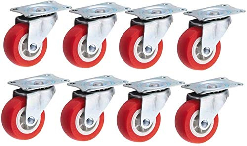 1.5 Inch Furniture Casters Swivel Wheels with Brake Universal Silent 2inch 50mm 50kg Per Wheel Trolley Scaffold Transport Casters for Garden Flower Pot Base Red 8 Pcs