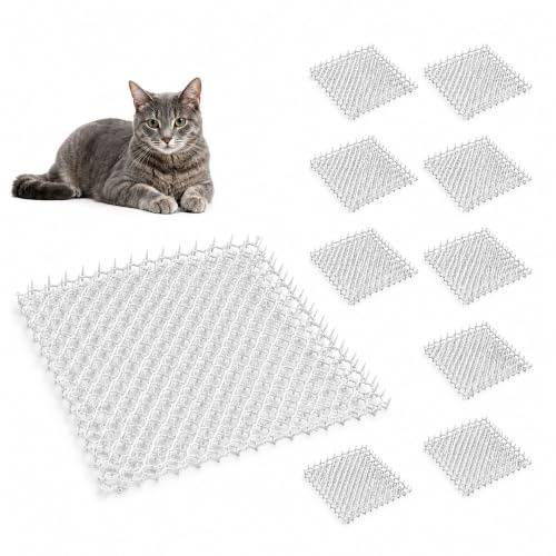 Relaxdays Prickle Mat Set of 10 Cat & Marder Repellent Protection for Flower Beds and Plants, Plastic, White, 3x30x40 cm