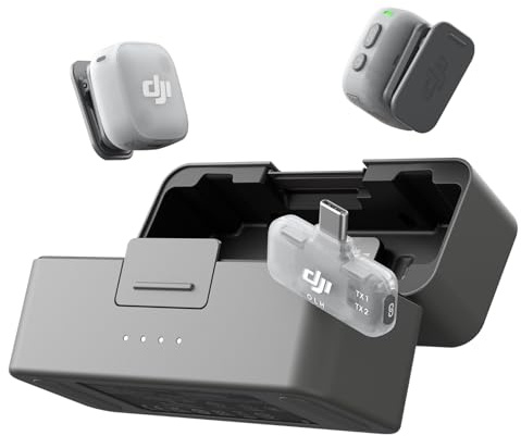 DJI Mic Mini 2 (2 TX + 1 RX mobile + Custodia ricarica), microfono s/fili | Per iPhone 17/16/15 e Android/tablet/PC, plug-and-play, batteria da 90 ore, trasmissione fino a 300 m, vlog, streaming