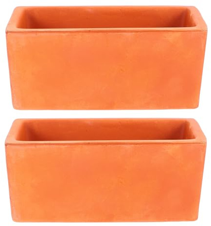 DIYEAH Lot de 2 Pots en Terre Cuite Rouge Respirants Rectangulaires, Jardinières Petites pour Succulentes, Cactus et Plantes Aromatiques, Pots de Fleurs Décoratifs pour Jardin, Terrasse