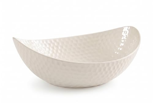 Biznest Oval Shape Ceramic Fruit Bowl Kitchen & Dining Table Ornament Home Décor Gift Storage Matte Finish 29.5x24x11.5Cm (White)