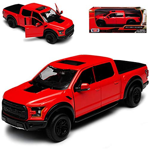 Ford F*150 Raptor Rot Pick-Up 13. Generation Ab 2014 Version 2017 Maßstab 1:24 mit individuellem Wunschkennzeichen.