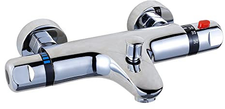 RANZIX Duscharmatur mit Thermostat Wannen Armatur Mischbatterie Dusche Wannenthermostat Duschthermostat Brausethermostat mit 38°C Sicherheitssperre Chrom Größe G 1/2