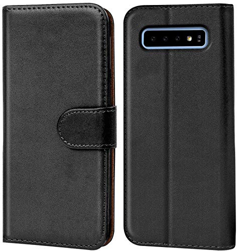 Verco Handyhülle für Galaxy S10 Hülle, Schutzhülle für Samsung Galaxy S10 Tasche PU Leder Flip Case Brieftasche - Schwarz