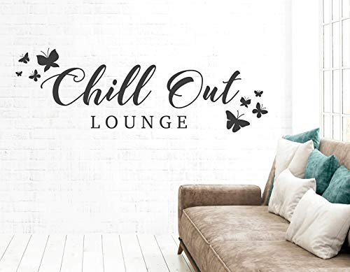 tjapalo® s-pkm442 wandtattoo chillout lounge Wandtattoo Wohnzimmer Spruch Wandsticker Wohnzimmer modern Wandtatoo Badezimmer Wellness viele Farben, Größe: B58xH20, Farbe: schwarz