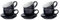 Argon Tableware Black Cappuccino Cups with Saucers - Set of 6-250ml Dishwasher Safe Gloss Stoneware Cappuccino Cups and Saucer Set Coffee Mugs with Handle and Grooved Plate