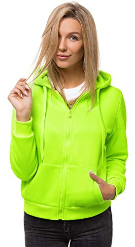 OZONEE Damen Kapuzenpullover Sweatjacke Sweatshirt Farbvarianten Kapuzenjacke Kapuzenpulli Langarm Kapuze Hoodie Sport Style Casual Fitness Basic Training JS/W03 GRÜN-NEON M