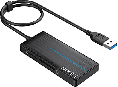 KEXIN Hub 3.0 Ultra Slim USB Splitter 3 USB 3.0 Port Multipot Adapter with Card Reader 2ft Cable Extender Hub for PC, Laptop, Desktop, HDD, USB Flash Drive, Keybord, Surface Pro and More