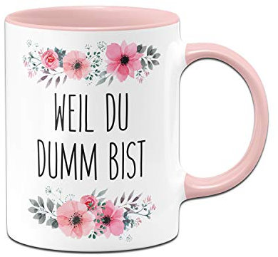 Tassenbrennerei Tasse mit Spruch Weil Du Dumm bist - Kaffeetasse lustig Bürotasse - Spülmaschinenfest (Rosa)