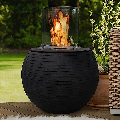 muenkel design MEDA – Streifen schwarz – Bio-Ethanol Feuerstelle Gartenfackel Terrassenfeuer mit Round Burner 350 Brennkammer